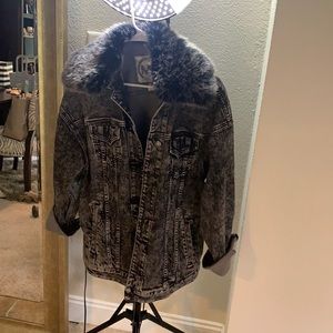 Michael Kors Acid Wash Jean Jacket with Fur